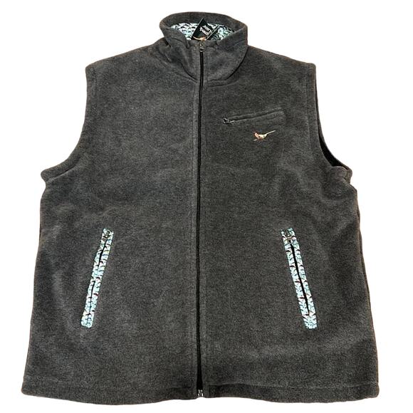 NWT Ringneck & Lure Men’s Zip up fleece gray vest with embroidered bird on chest